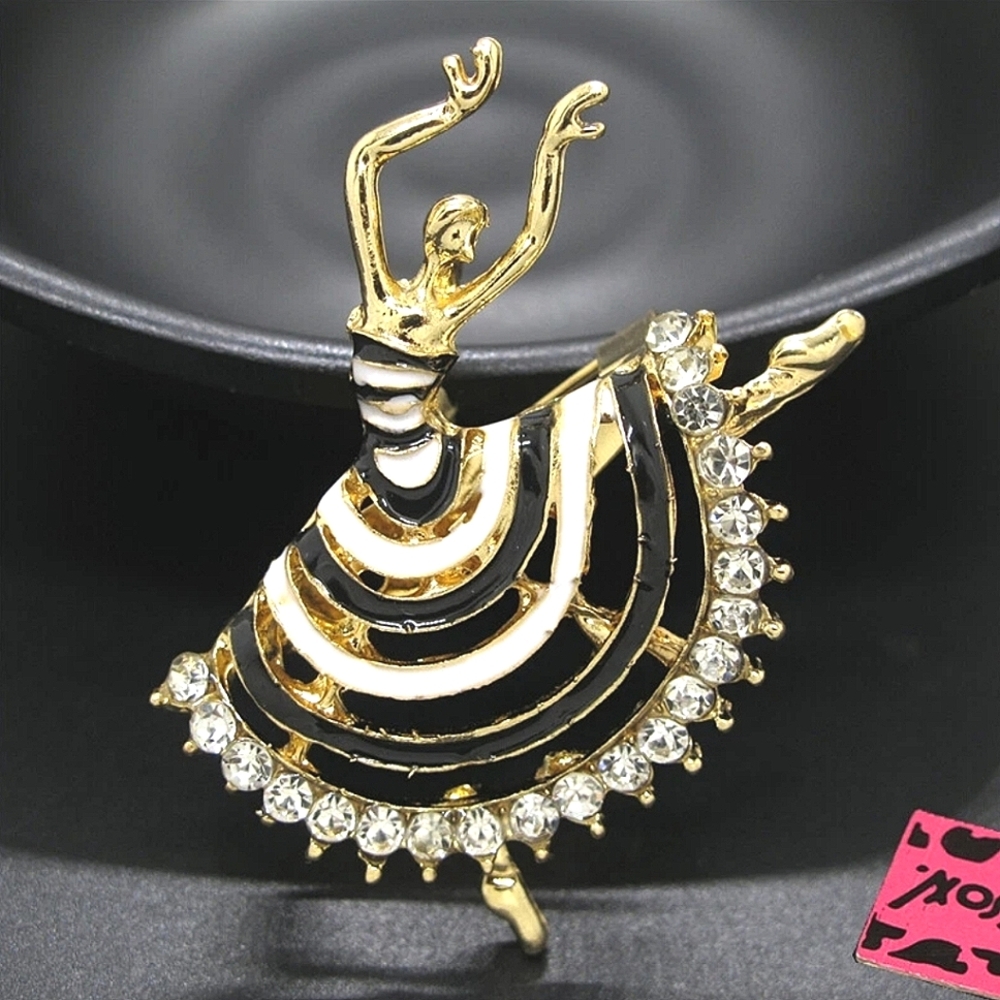Gold plated crystal ballerina necklace/brooch choose 1